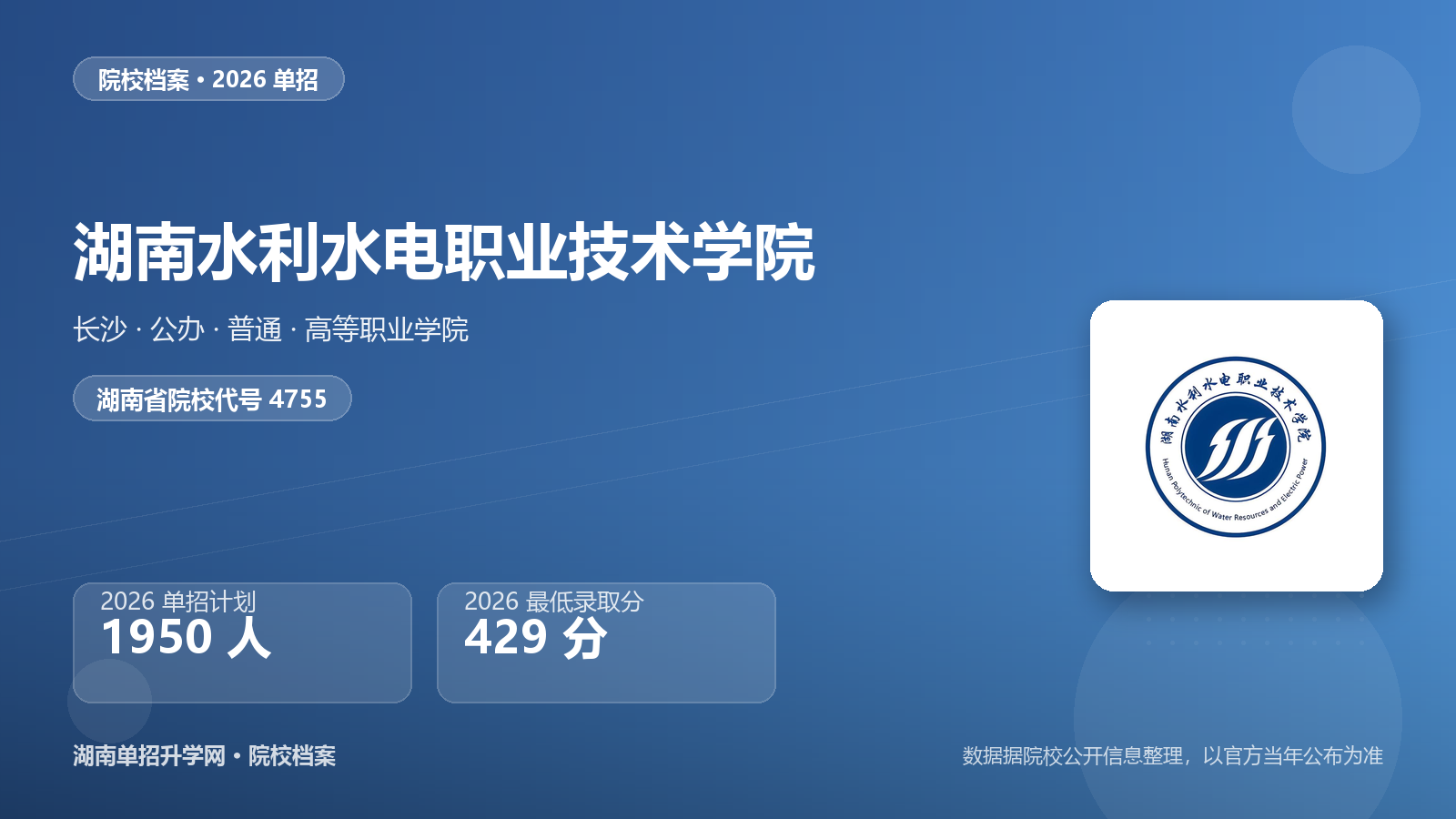 湖南水利水电职业技术学院 单招报考档案（2026）