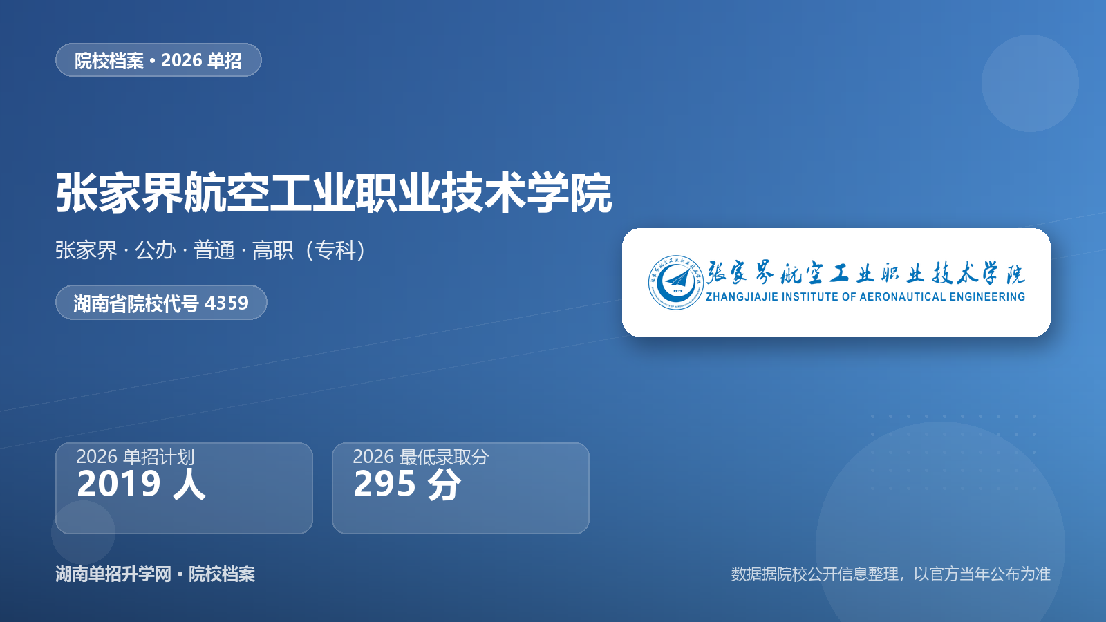 张家界航空工业职业技术学院 单招报考档案（2026）