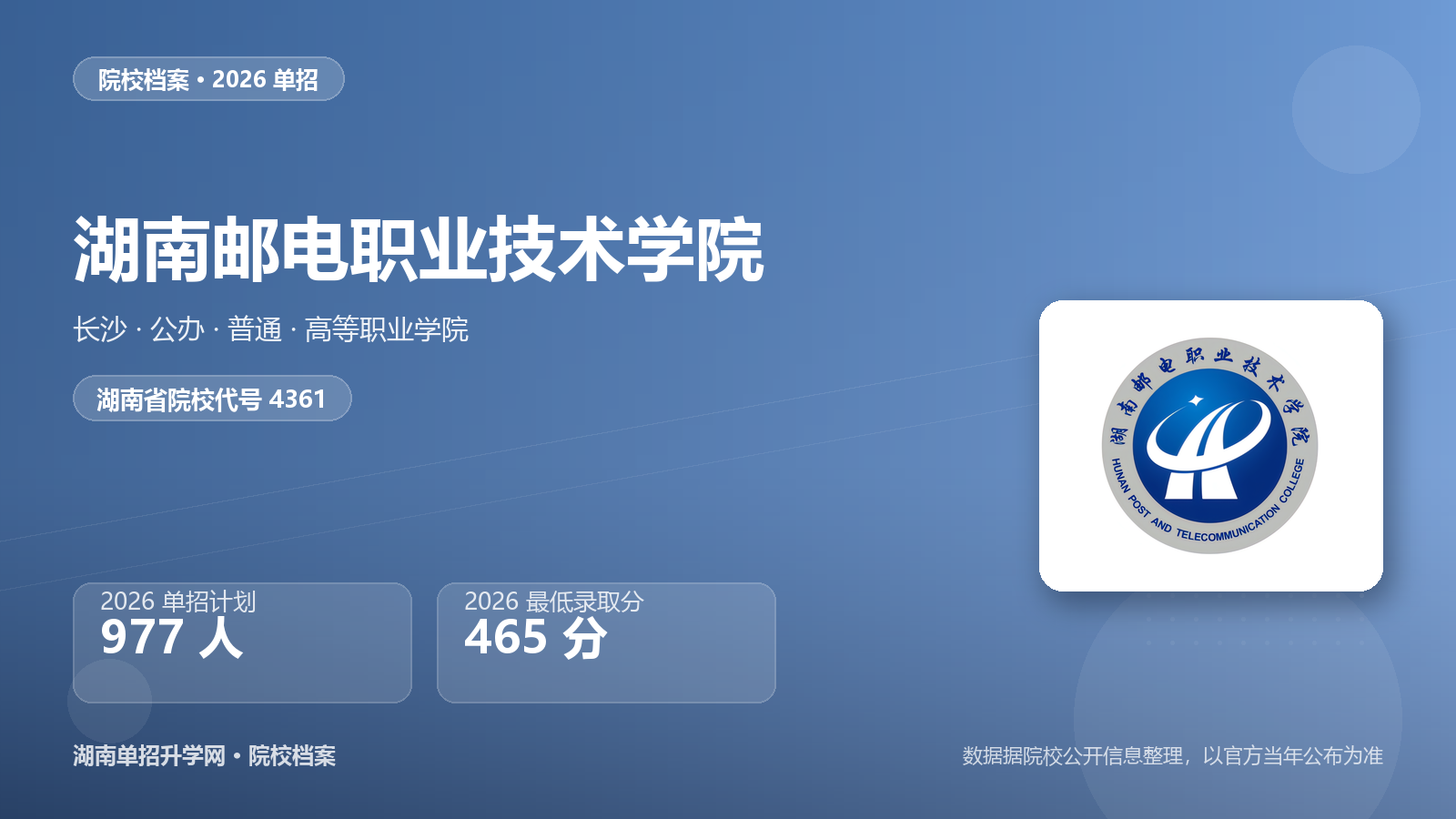 湖南邮电职业技术学院 单招报考档案（2026）