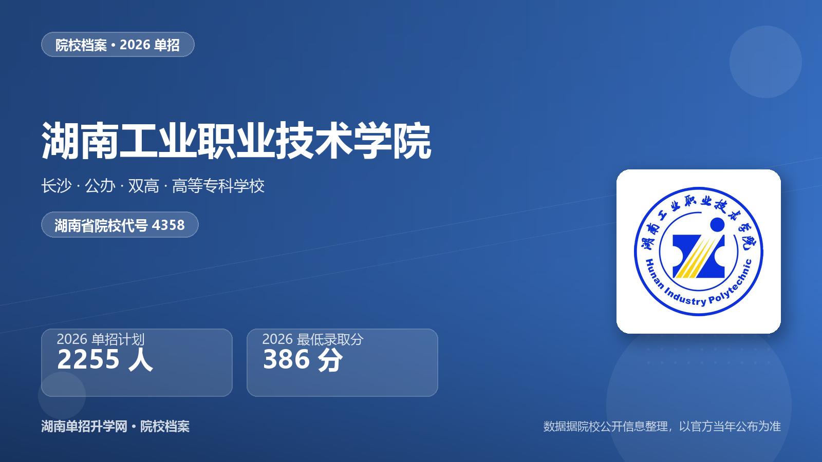 湖南工业职业技术学院 单招报考档案（2026）